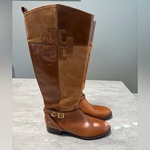 Tory Burch Lizzie Leather And Suede Riding Boots In Brown Women’s Size 9